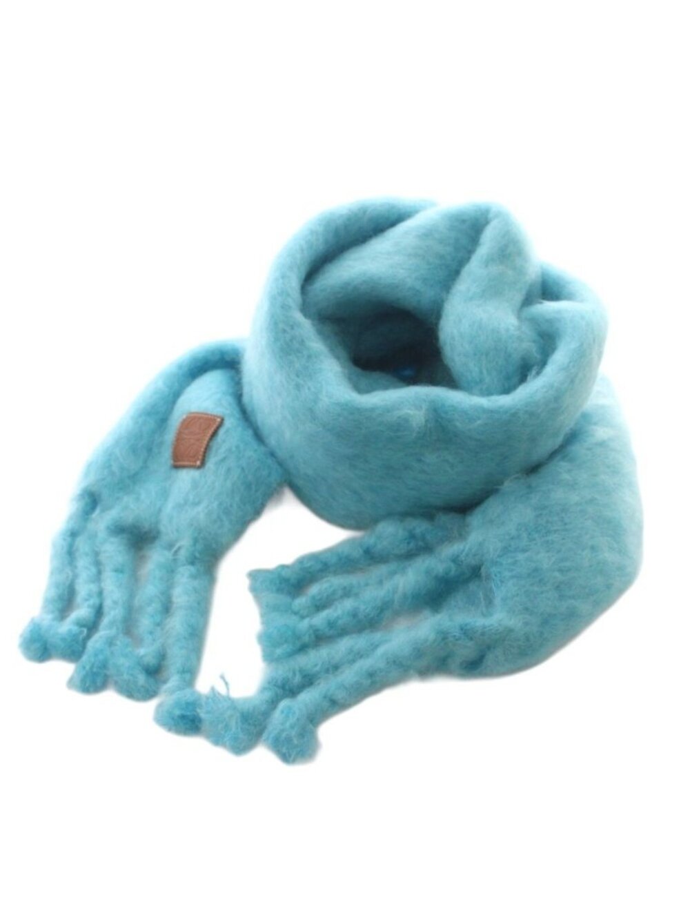 Loewe Scarf Mohair Wool Blend Fringe Light Blue